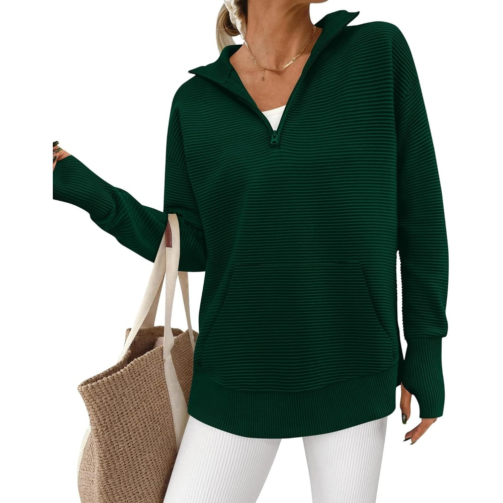 image:imageBTFBM Quarter Zip Sweaters for Women 2026 Fall FashionDark Green
