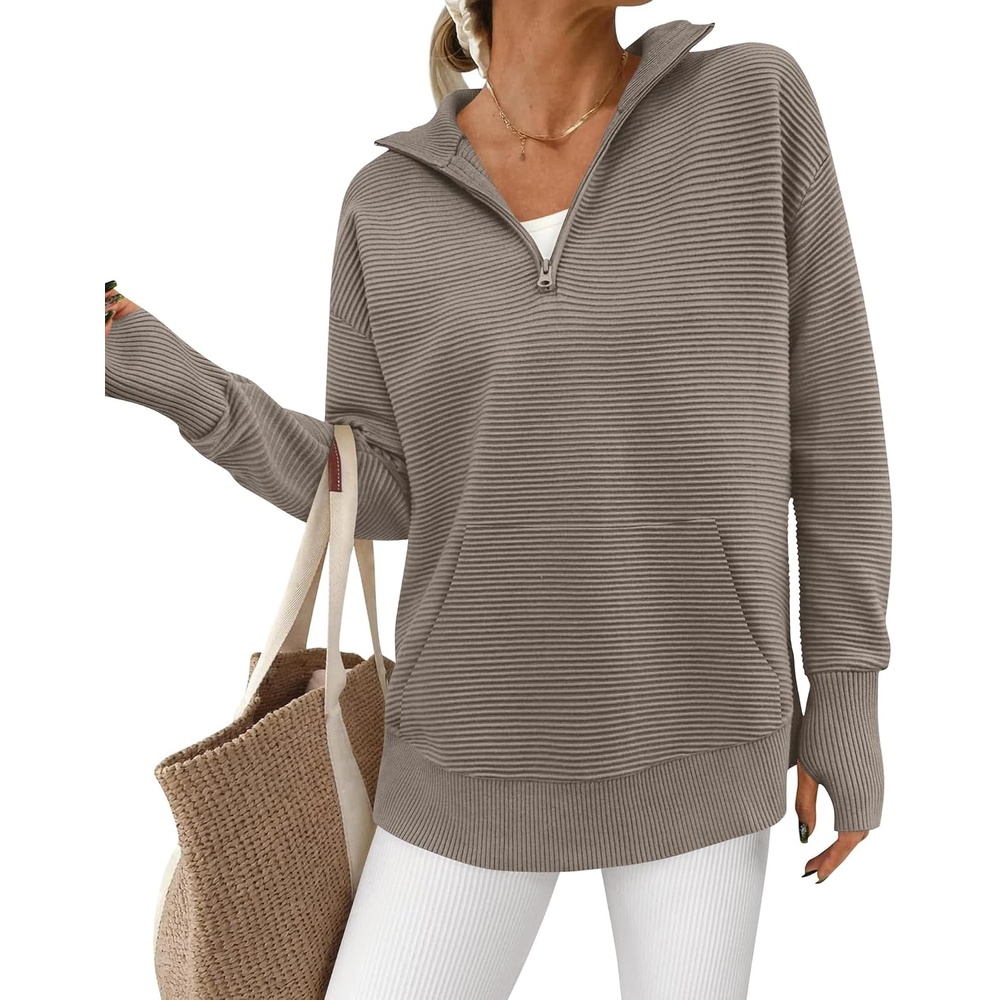 image:imageBTFBM Quarter Zip Sweaters for Women 2026 Fall FashionKhaki