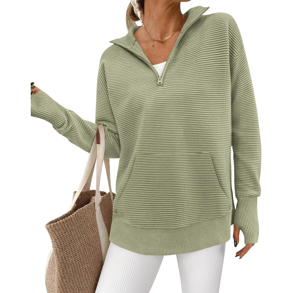 image:imageBTFBM Quarter Zip Sweaters for Women 2026 Fall FashionLight Green