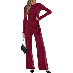 BTFBM 2 Piece Sets For Women Fall Outfits Lounge Set Business(Wine Red)