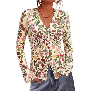 BTFBM Button Down Shirts for Women Fall Outfits 2026 Mesh Floral Boho Tops(Floral Apricot Multi)