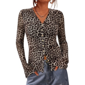 BTFBM Button Down Shirts for Women Fall Outfits 2026 Mesh Floral Boho Tops(Leopard)