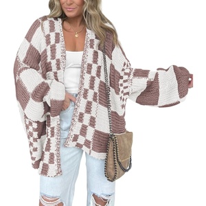 BTFBM Casual Cardigan Sweater for Women Fall 2026 Long Sleeve Sweaters(Light Brown Grey White)