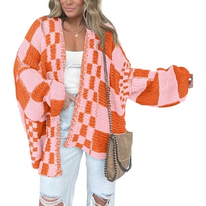 BTFBM Casual Cardigan Sweater for Women Fall 2026 Long Sleeve Sweaters(Orange Red Pink)