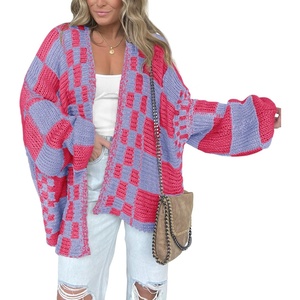 BTFBM Casual Cardigan Sweater for Women Fall 2026 Long Sleeve Sweaters(Rose Pink Blue)