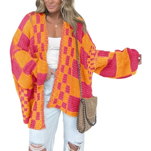 BTFBM Casual Cardigan Sweater for Women Fall 2026 Long Sleeve Sweaters(Rose Pink Orange Yellow)