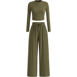 BTFBM Casual Ribbed 2 Piece Sets For Women Fall 2026(Army Green)