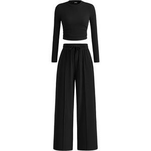 BTFBM Casual Ribbed 2 Piece Sets For Women Fall 2026(Black)