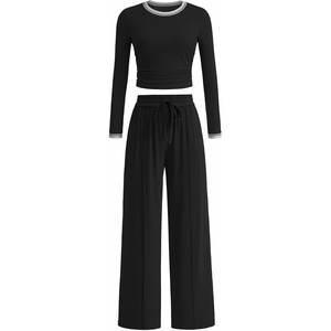 BTFBM Casual Ribbed 2 Piece Sets For Women Fall 2026(Black White)