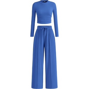 BTFBM Casual Ribbed 2 Piece Sets For Women Fall 2026(Blue)