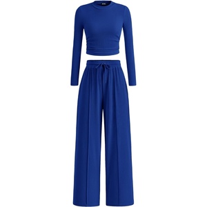 BTFBM Casual Ribbed 2 Piece Sets For Women Fall 2026(Bright Blue)