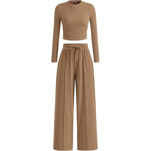 BTFBM Casual Ribbed 2 Piece Sets For Women Fall 2026(Camel)