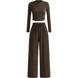BTFBM Casual Ribbed 2 Piece Sets For Women Fall 2026(Coffee)