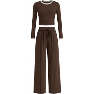 BTFBM Casual Ribbed 2 Piece Sets For Women Fall 2026(Coffee White)