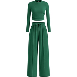 BTFBM Casual Ribbed 2 Piece Sets For Women Fall 2026(Dark Green)
