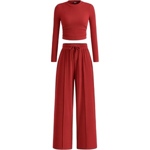 BTFBM Casual Ribbed 2 Piece Sets For Women Fall 2026(Fiery Red)
