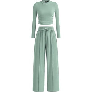 BTFBM Casual Ribbed 2 Piece Sets For Women Fall 2026(Fruit Green)