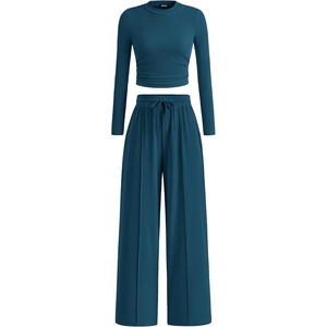 BTFBM Casual Ribbed 2 Piece Sets For Women Fall 2026(Lake Blue)