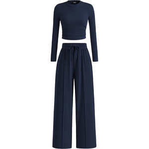 BTFBM Casual Ribbed 2 Piece Sets For Women Fall 2026(Navy)