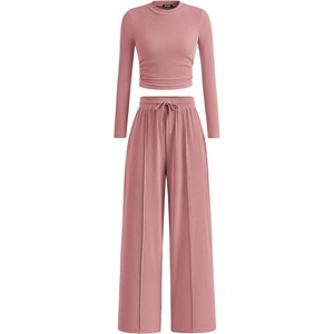BTFBM Casual Ribbed 2 Piece Sets For Women Fall 2026(Pink)