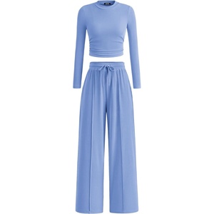 BTFBM Casual Ribbed 2 Piece Sets For Women Fall 2026(Sky Blue)