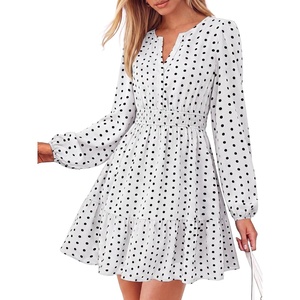 BTFBM Fall Dresses for Women 2026 Trendy Floral Long Sleeve Mini Dress(Dot White Black)