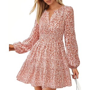 BTFBM Fall Dresses for Women 2026 Trendy Floral Long Sleeve Mini Dress(Floral Orange)