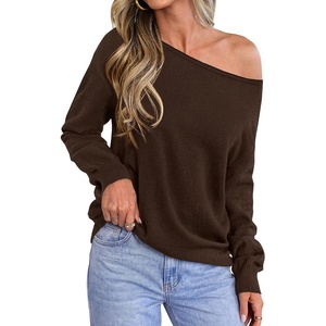 BTFBM Off The Shoulder Sweater Lightweight Going Out Top(Brown)