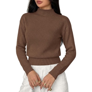 BTFBM Women’s Long Sleeve Sweaters Mock Neck Tops(Brown)