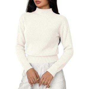BTFBM Women’s Long Sleeve Sweaters Mock Neck Tops(White)