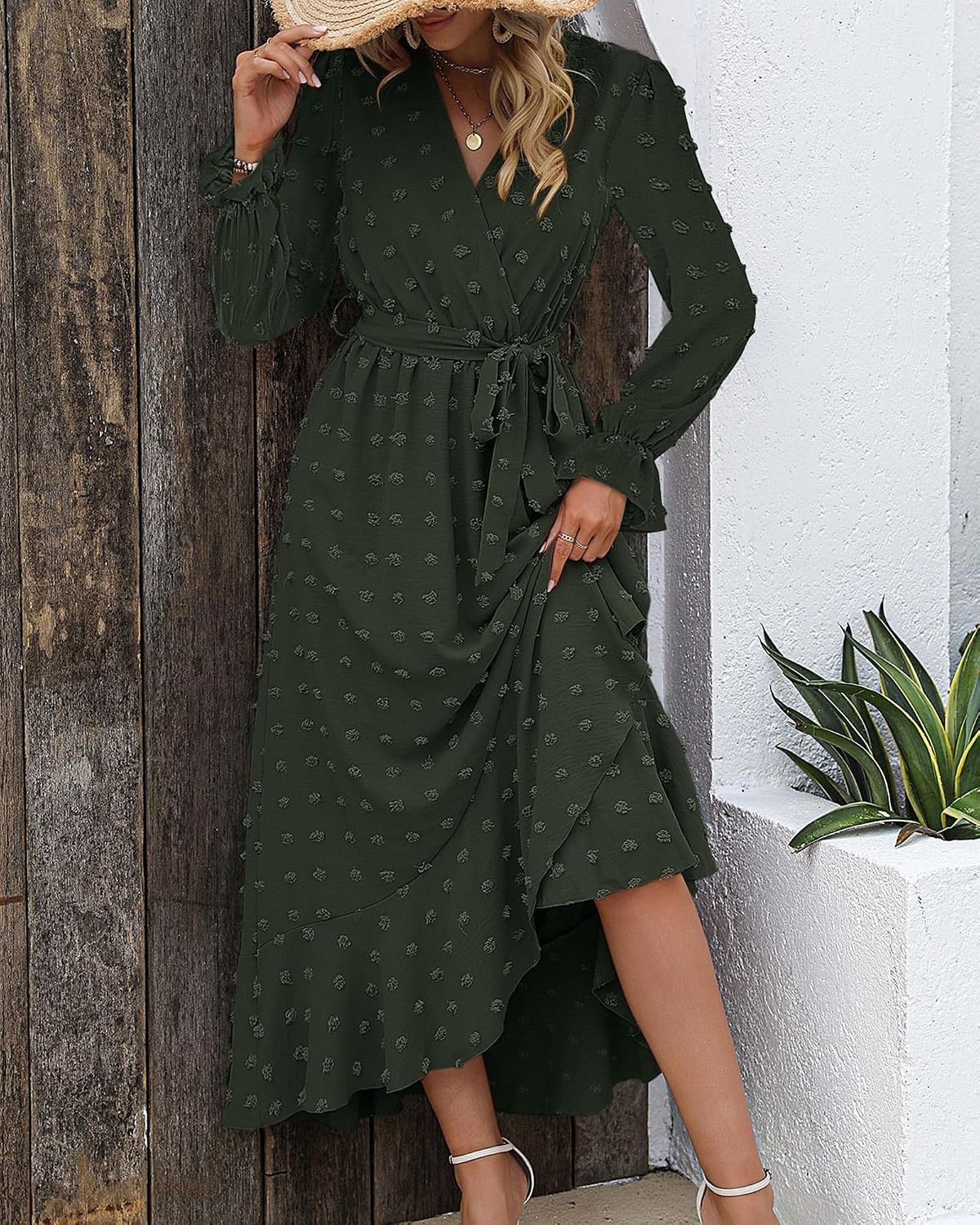 image:imageBTFBM Long Sleeve Maxi Dresses for Women FallArmy Green