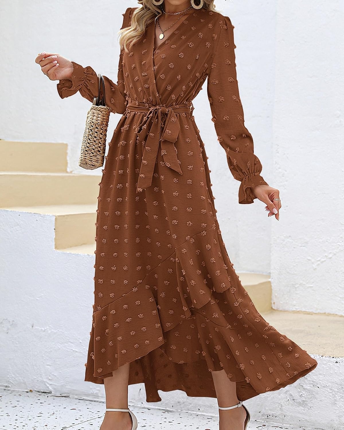 image:imageBTFBM Long Sleeve Maxi Dresses for Women FallBrown
