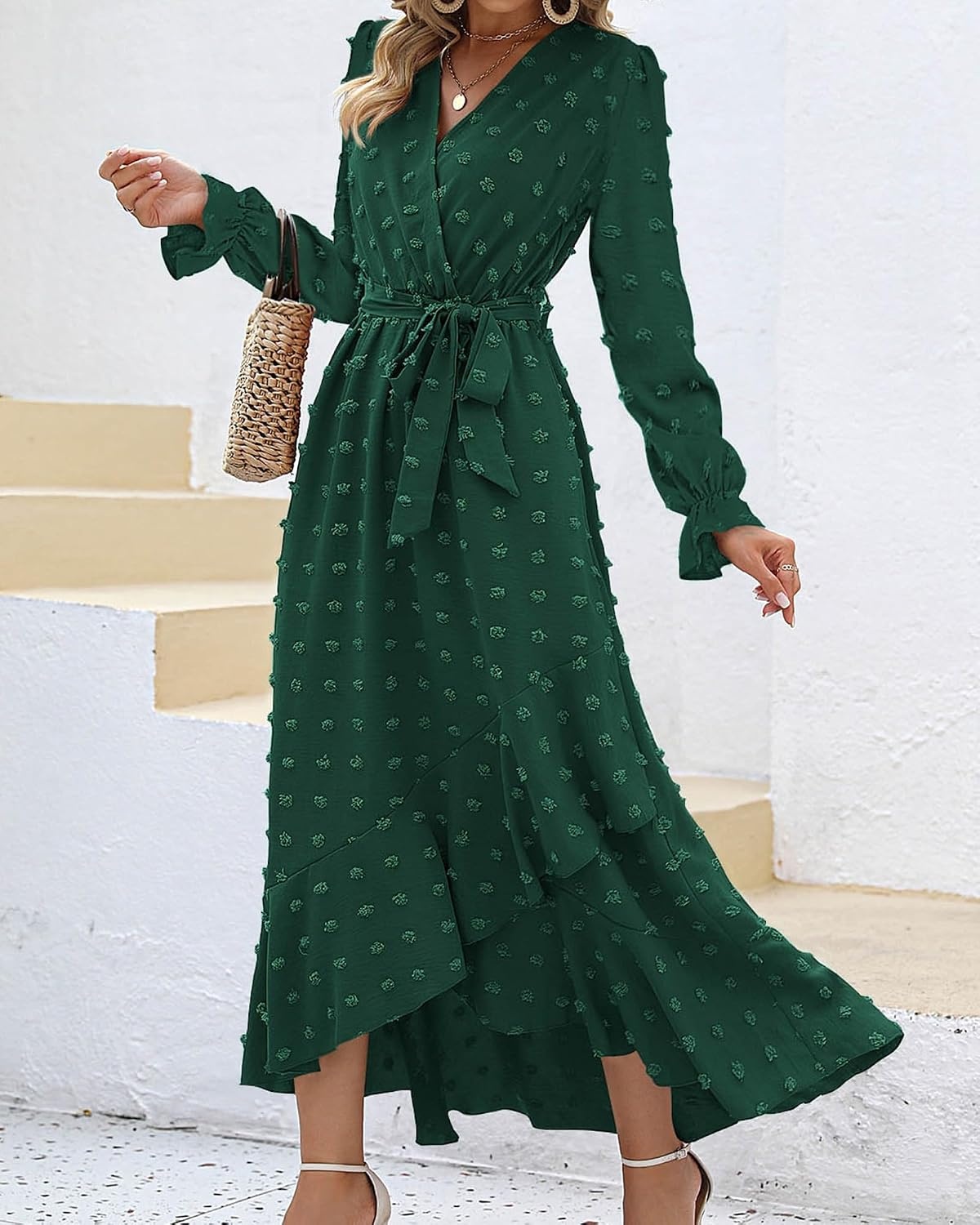 image:imageBTFBM Long Sleeve Maxi Dresses for Women FallDark Green