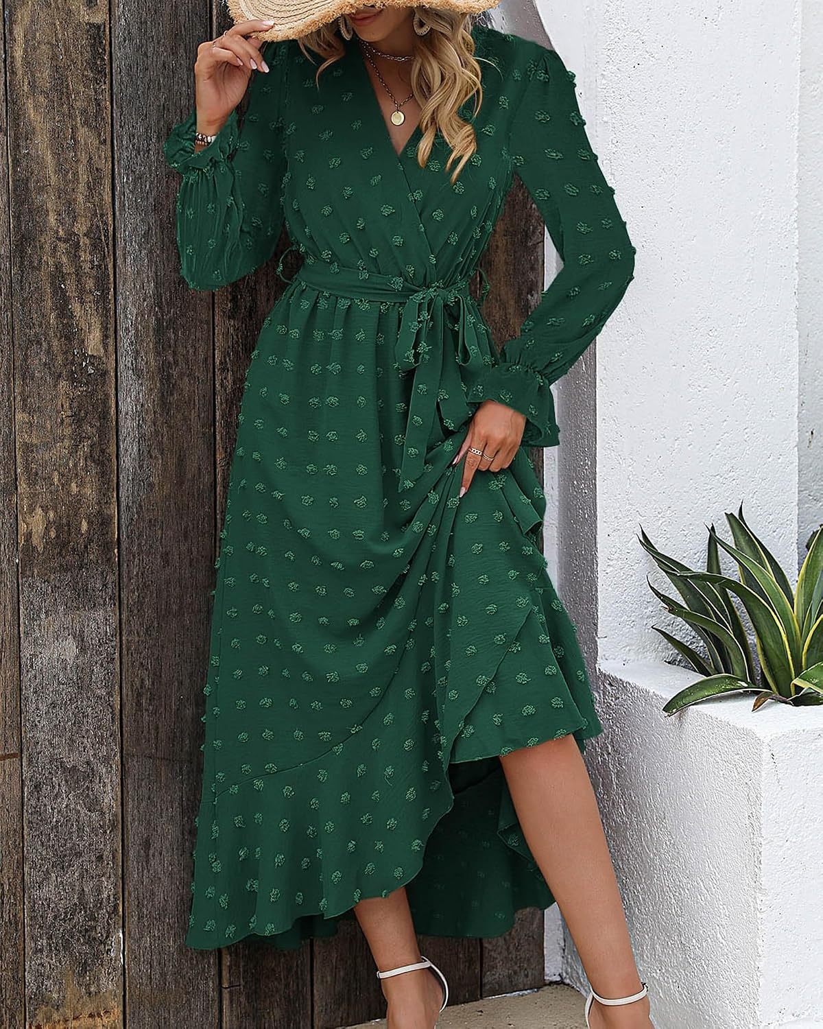 image:imageBTFBM Long Sleeve Maxi Dresses for Women FallDark Green