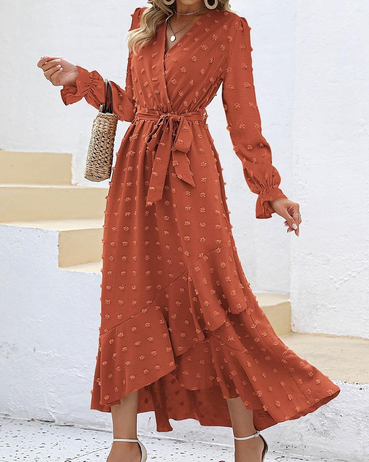 image:imageBTFBM Long Sleeve Maxi Dresses for Women FallOrange