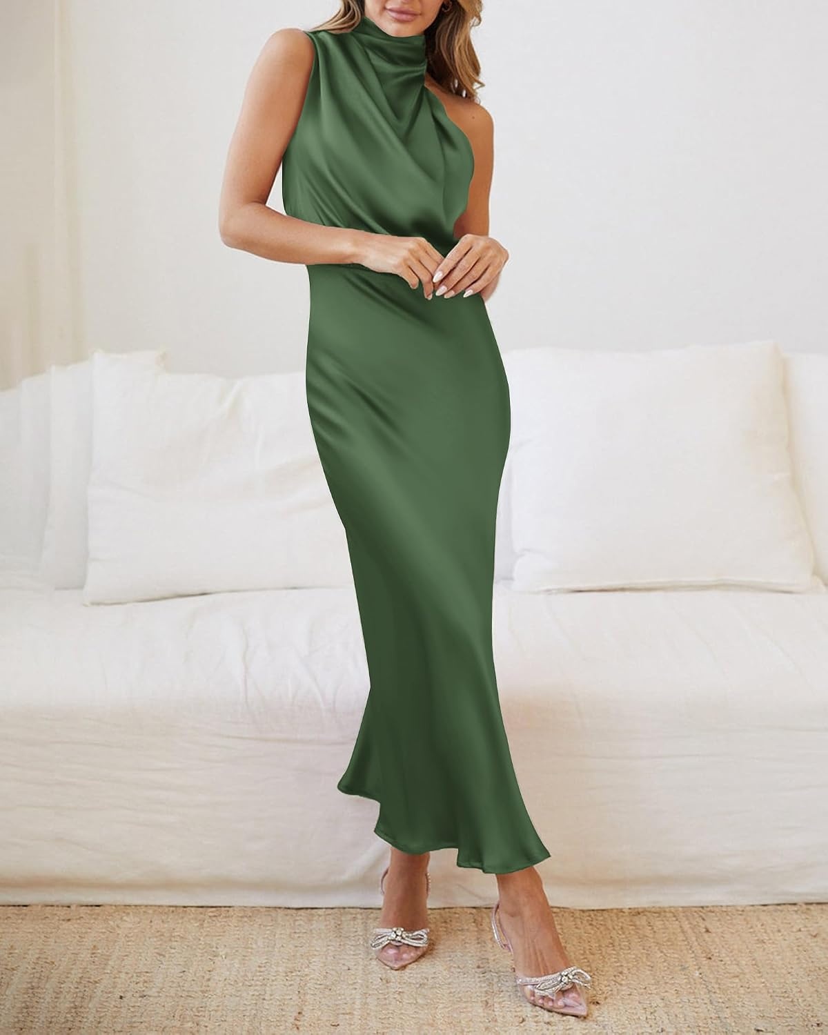 image:imageBTFBM Mock Neck Cocktail Dresses for Women SummerArmy Green
