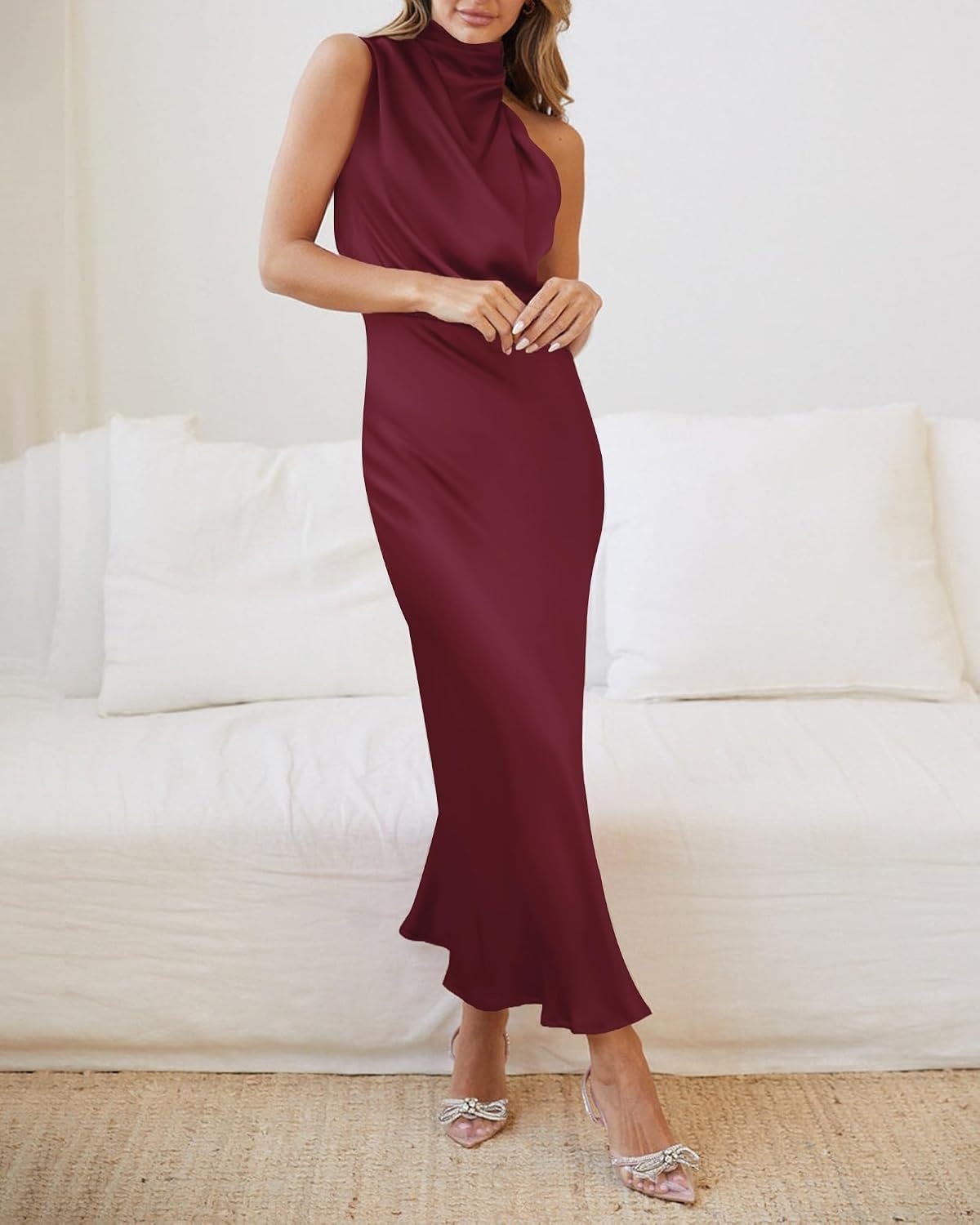 image:imageBTFBM Mock Neck Cocktail Dresses for Women SummerBurgundy