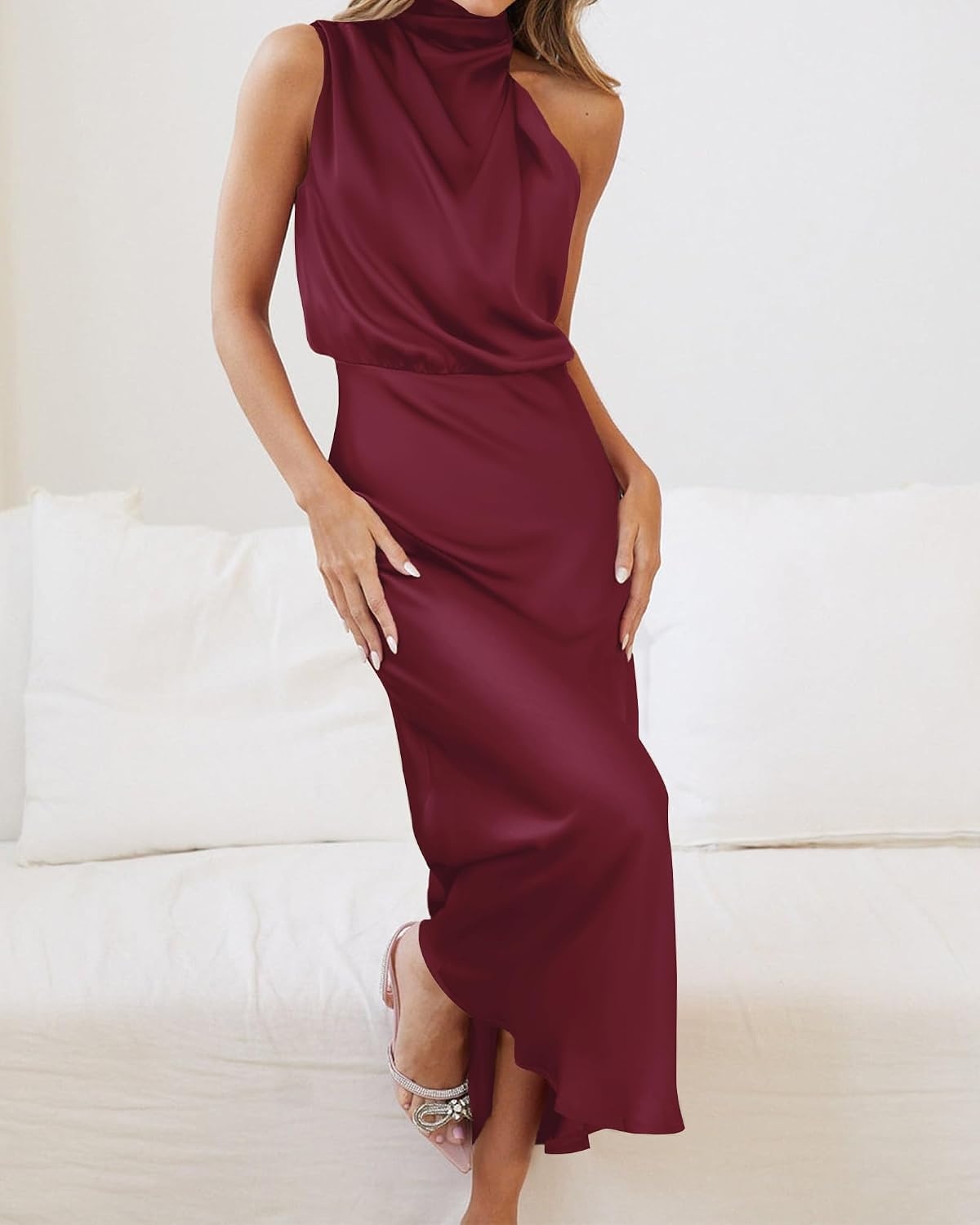 image:imageBTFBM Mock Neck Cocktail Dresses for Women SummerBurgundy