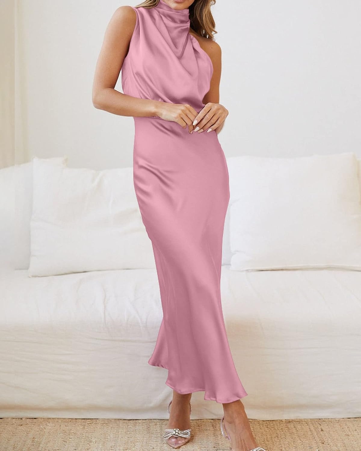 image:imageBTFBM Mock Neck Cocktail Dresses for Women SummerDusty Pink