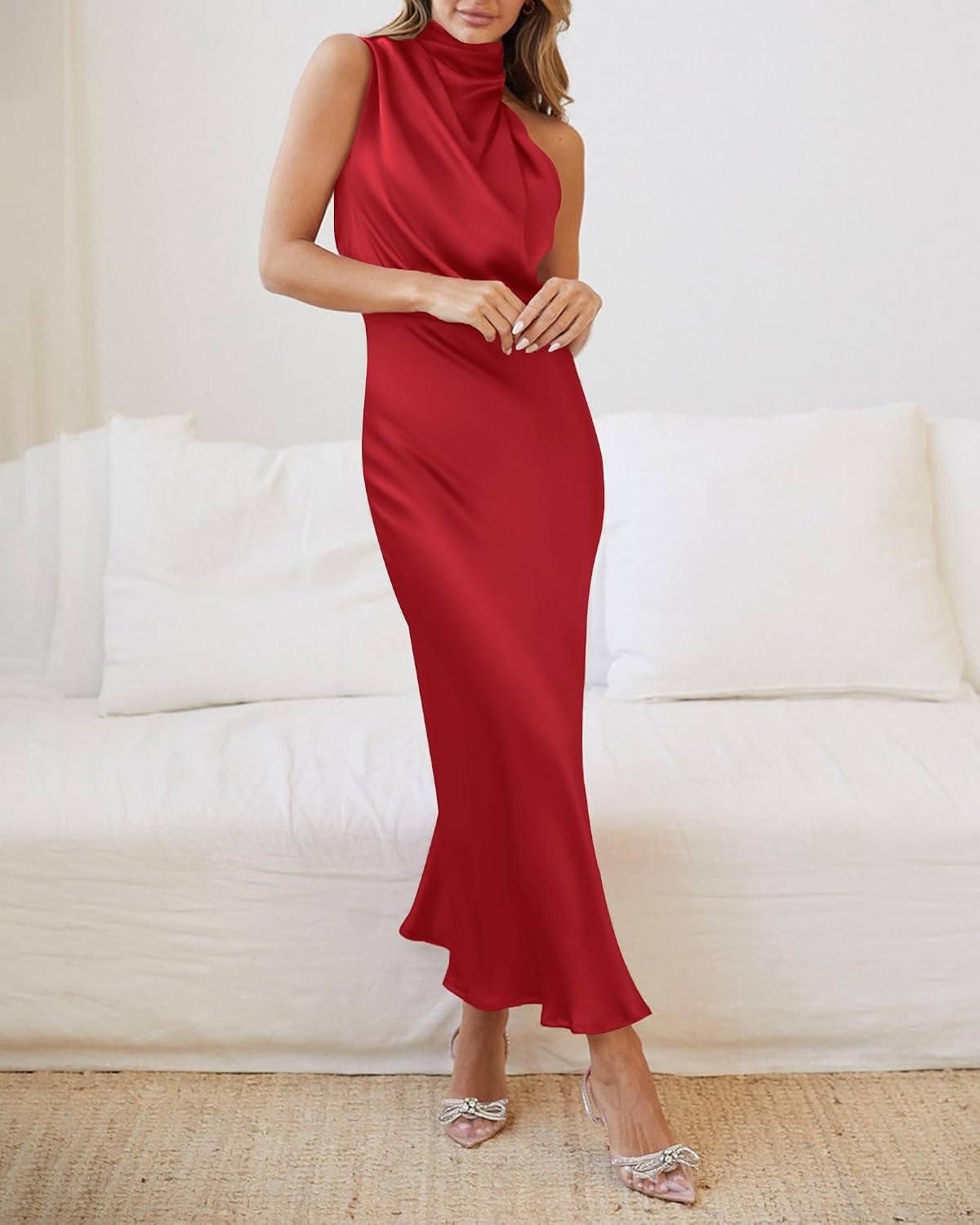 image:imageBTFBM Mock Neck Cocktail Dresses for Women SummerRed