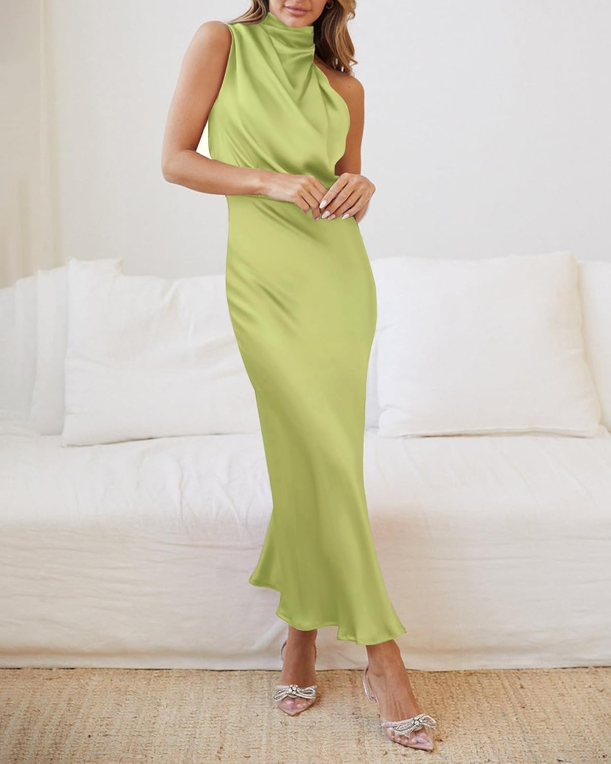 image:imageBTFBM Mock Neck Cocktail Dresses for Women SummerTender Green
