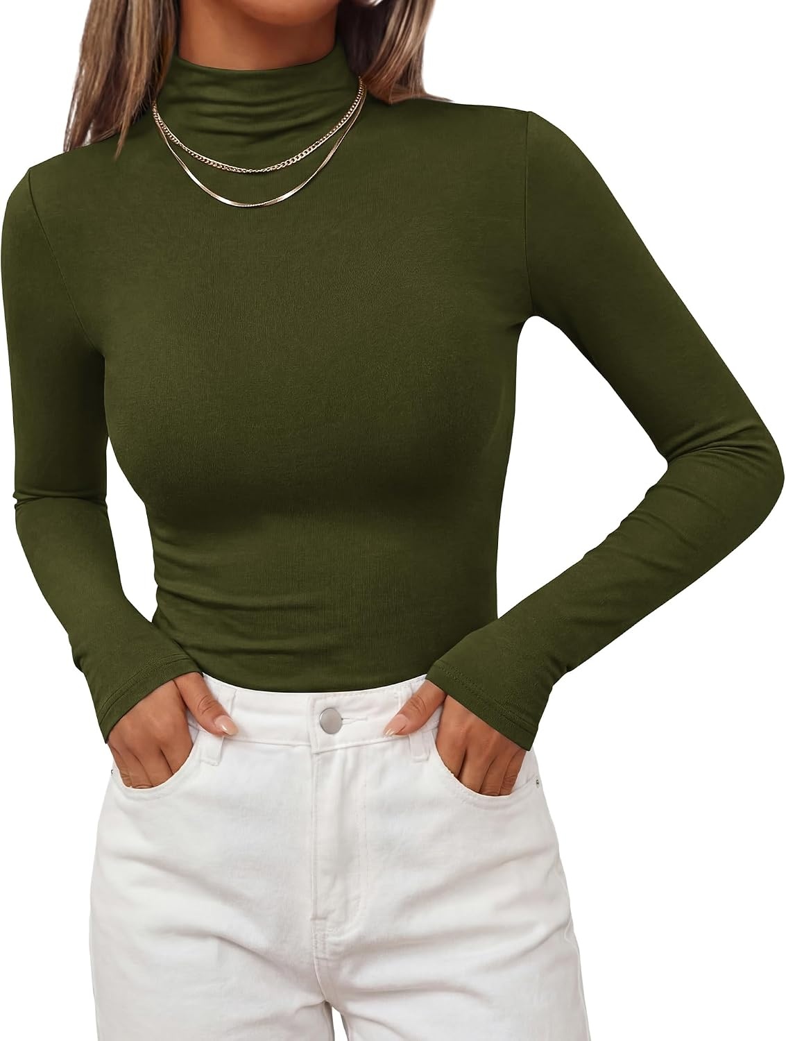 image:imageBTFBM Mock Tops for Women Fitted Long Sleeve T ShirtsArmy Green
