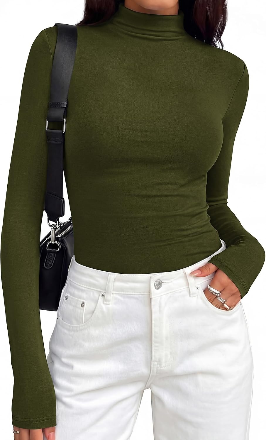 image:imageBTFBM Mock Tops for Women Fitted Long Sleeve T ShirtsArmy Green