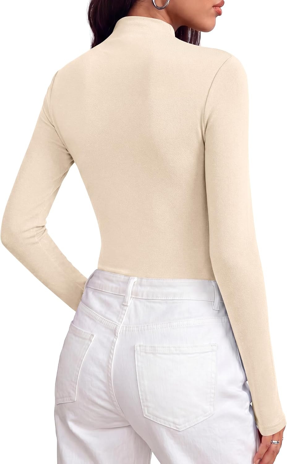 image:imageBTFBM Mock Tops for Women Fitted Long Sleeve T ShirtsBeige