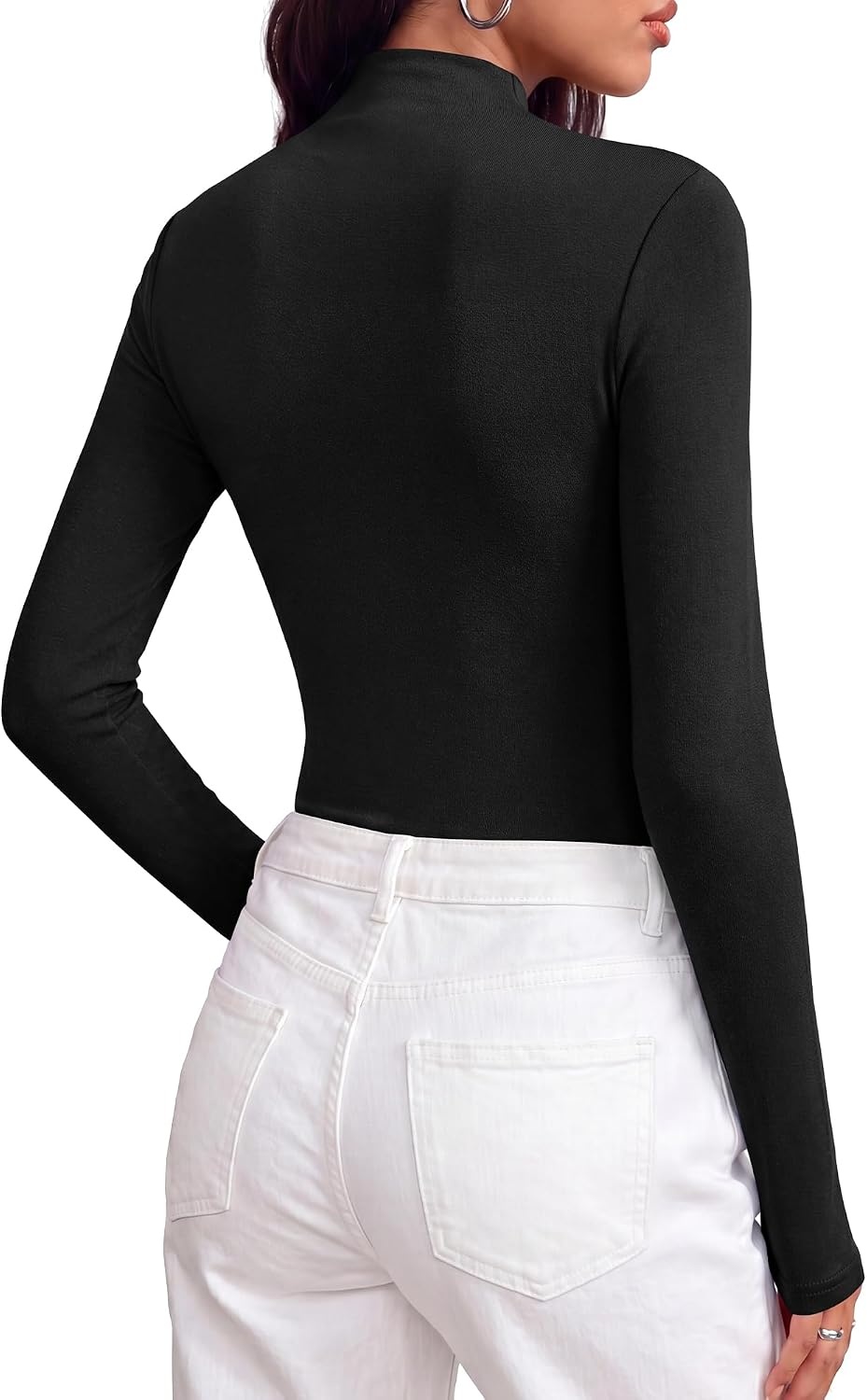 image:imageBTFBM Mock Tops for Women Fitted Long Sleeve T ShirtsBlack