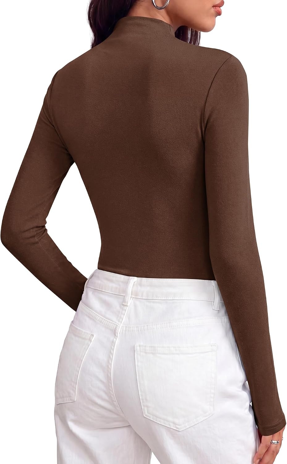 image:imageBTFBM Mock Tops for Women Fitted Long Sleeve T ShirtsBrown