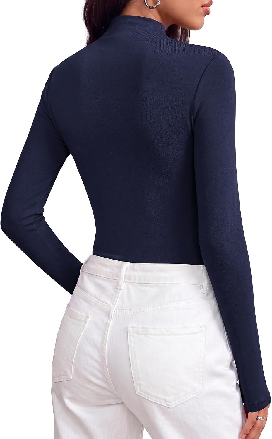 image:imageBTFBM Mock Tops for Women Fitted Long Sleeve T ShirtsNavy Blue