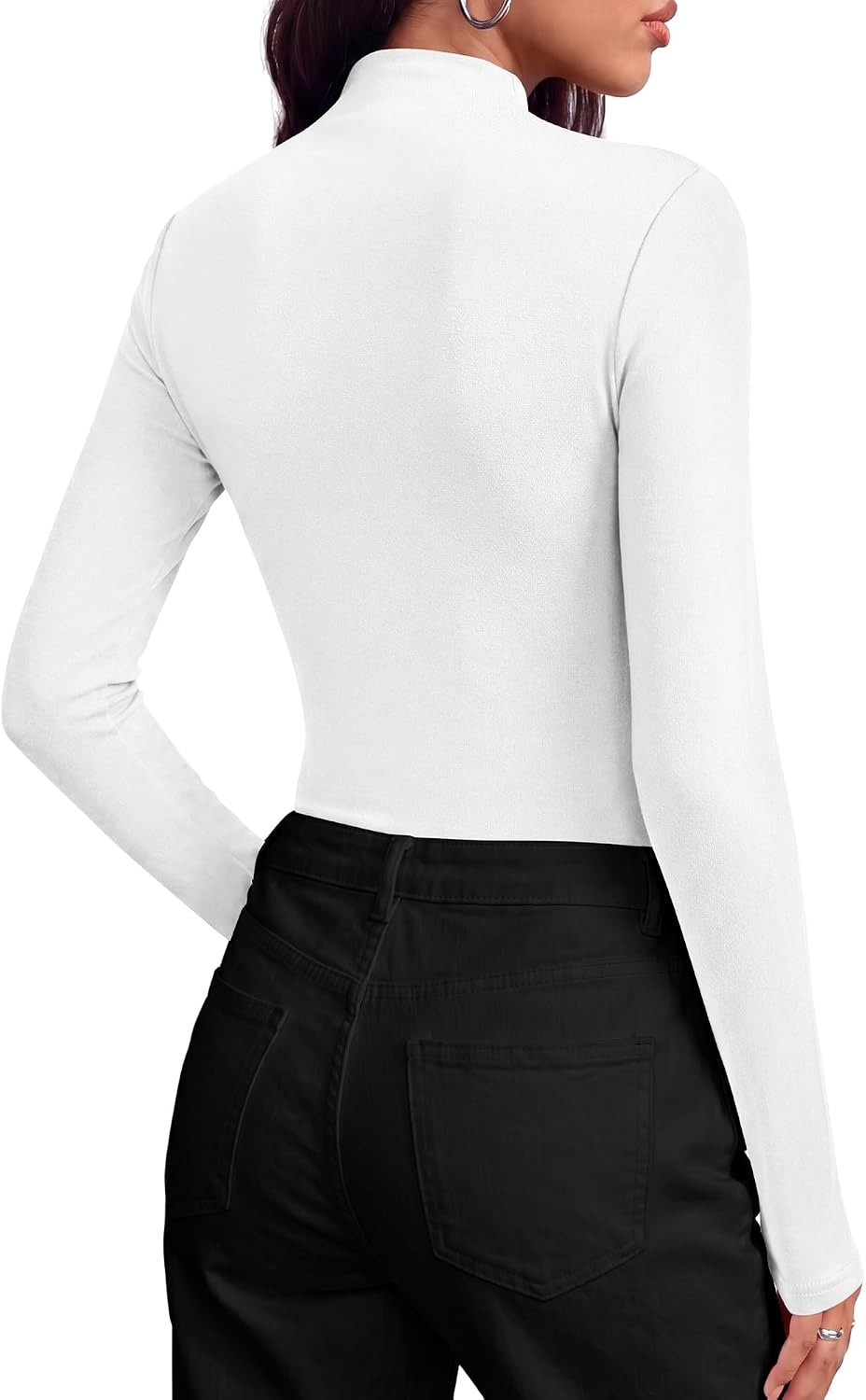 image:imageBTFBM Mock Tops for Women Fitted Long Sleeve T ShirtsWhite