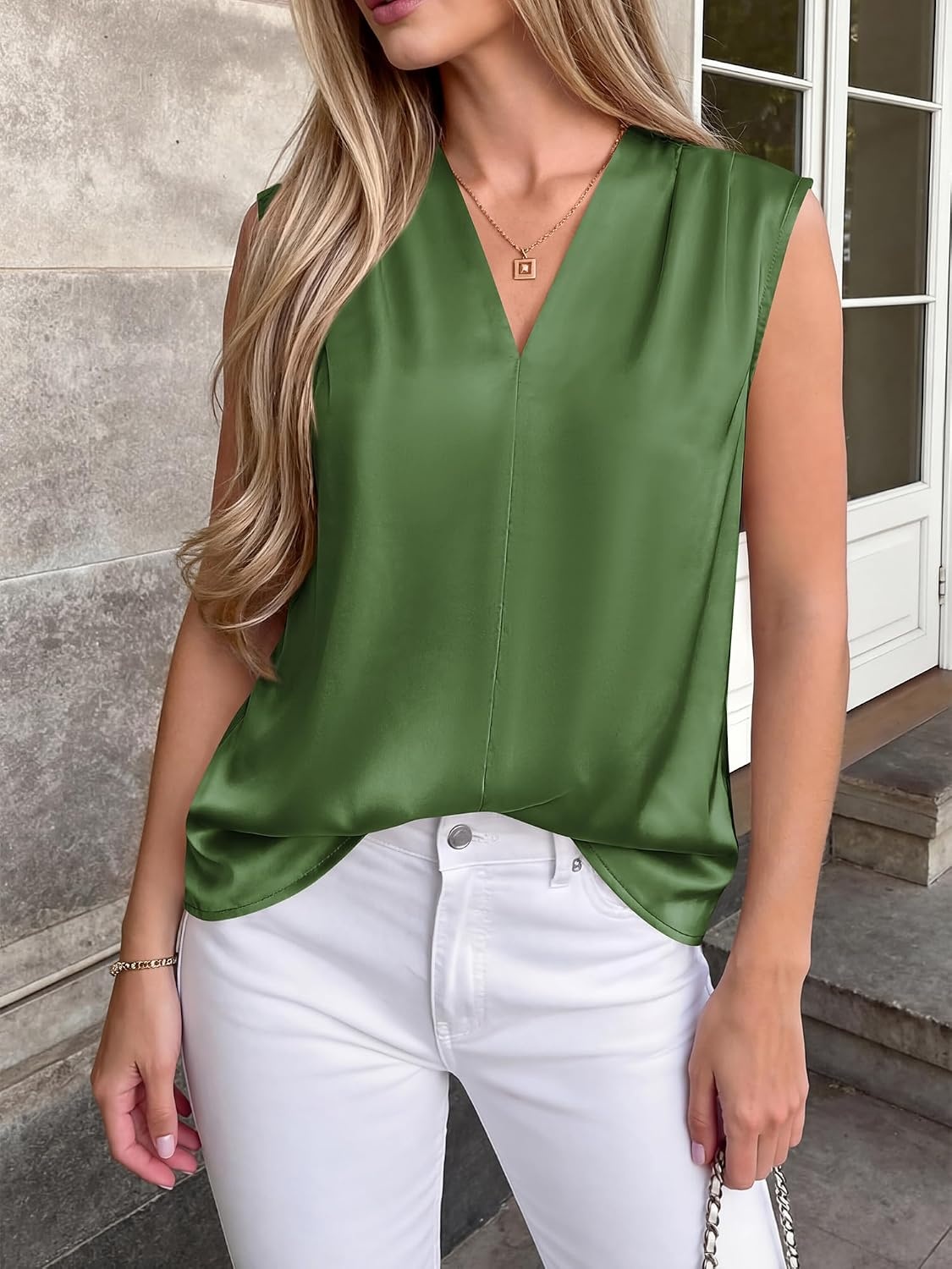 image:imageBTFBM Satin Tank Tops for Women Business CasualArmy Green