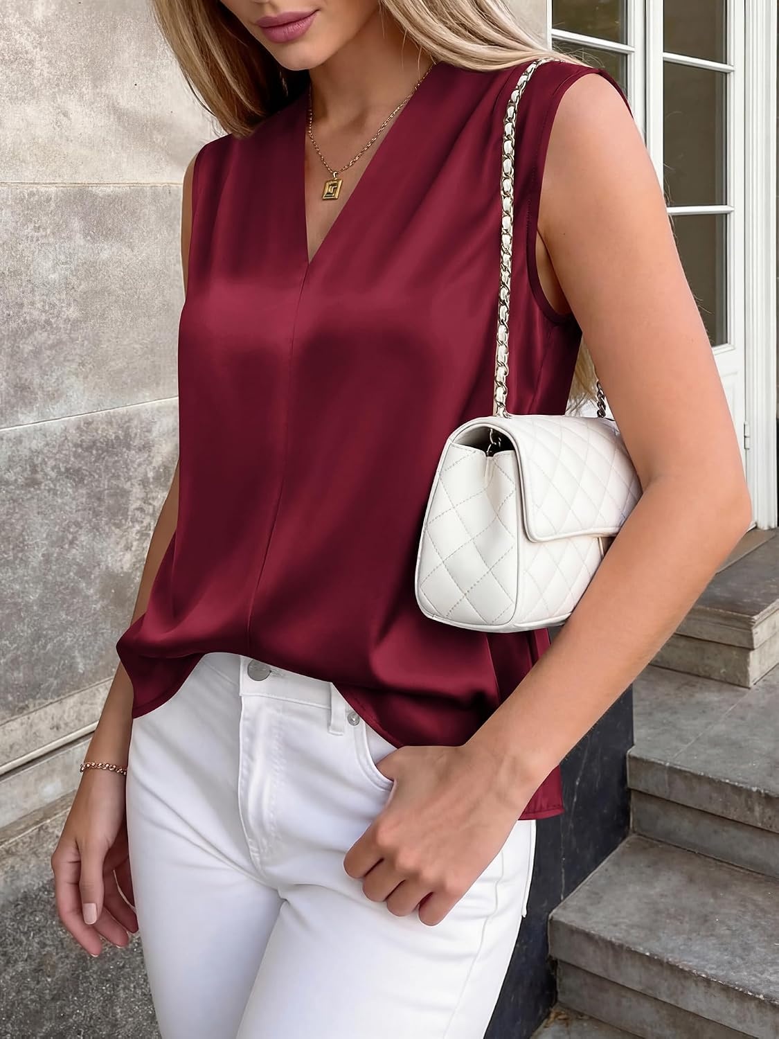image:imageBTFBM Satin Tank Tops for Women Business CasualBurgundy